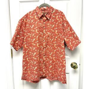 Tori Richard Shirt Koi Fish Hawaiian Aloha 100% Cotton USA Red Orange Men’s XL